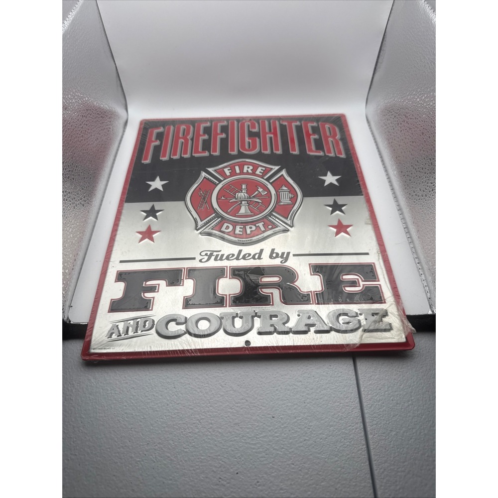 Firefighter Fueled by Fire and Courage Embossed Tin Sign 10x12 Open Road Brands